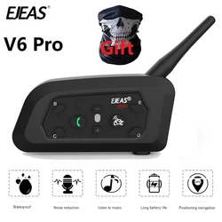 Ejeas-intercomunicador V6 Pro para casco de motocicleta, interfono con Bluetooth, 850mAh, V6 Plus, 1500m, para 6 conductores, + regalo