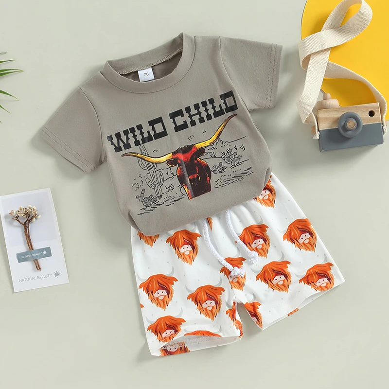 

Baby Boy Clothes Toddler Summer Outfit Western Cowboy Short Sleeve T Shirt Top Shorts Set