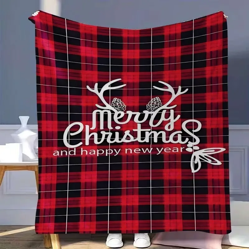 Winter Holiday Decor Throw Blanket Red Buffalo‑Check Plaid Snowman Bird Christmas Movie Watching Themed Pattern Soft Blanket