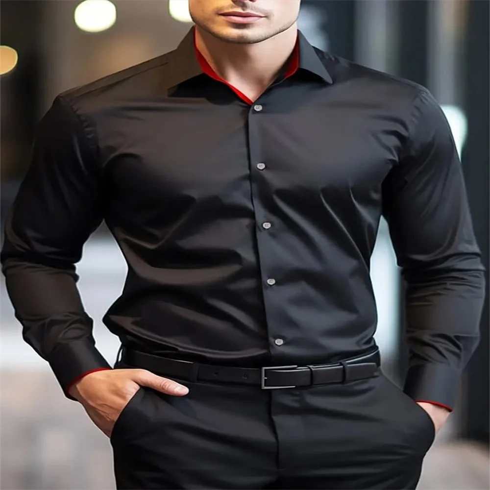 New Men Casual Shirt Brand Fashion Solid Color Long Sleeve Elastic Fabric Male Business Dress Shirt