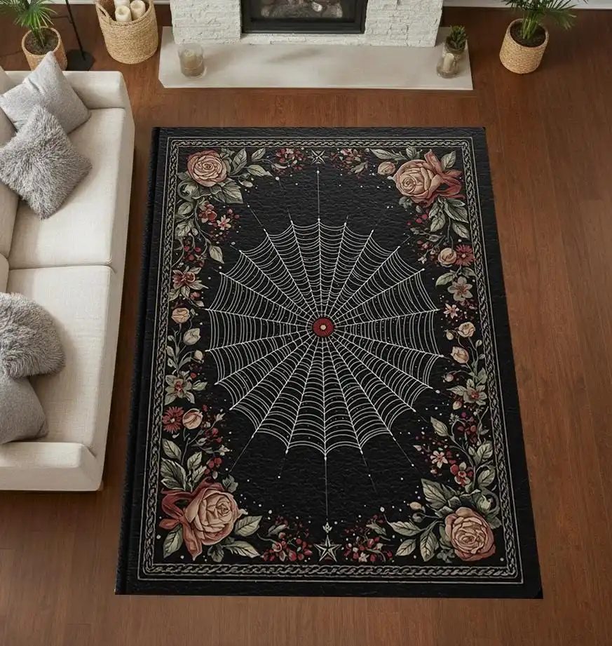 Floral Ornate Spider Web print large Rug bedroom bedside vanity table area sunroom leisure spot Washable Rug Present
