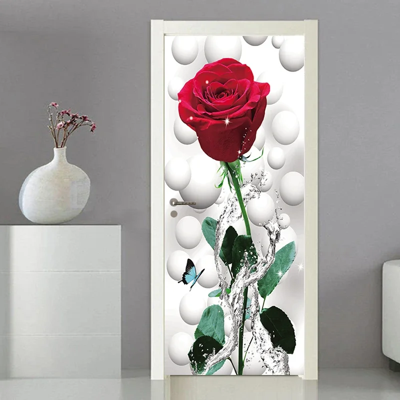 Door Decal Modern Sticker Cover Wallpaper Home Entrance Ornament  Entrance Decoration Self-adhesive Photo On The Fridge Flowers