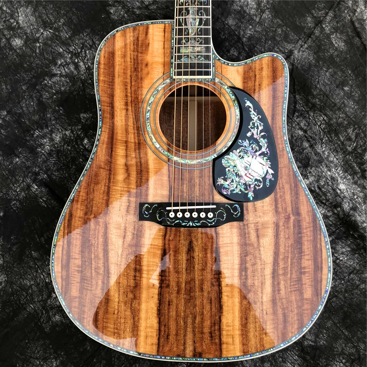 Solid Wood All Koa Acoustic Guitar 41 Inches D Type Cutaway Body Real Abalone Flowers Ebony Fingerboard Guitar