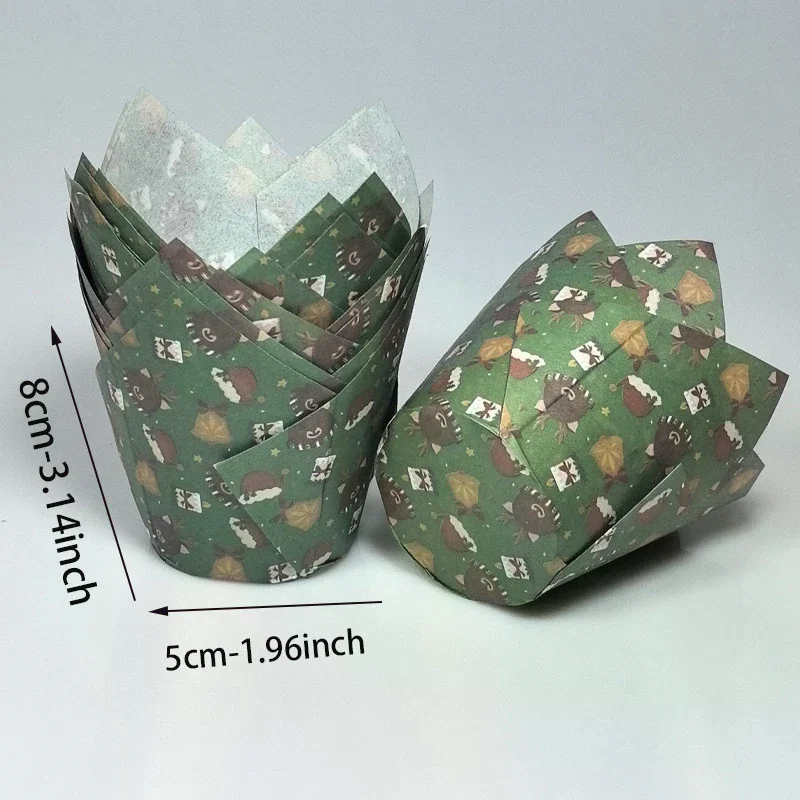 50 шт., рождественские бумажные стаканчики для кексов-тюльпанов, маслостойкая подкладка для кексов, коробка для выпечки маффинов, чашка для украшения торта, чехлы для инструментов