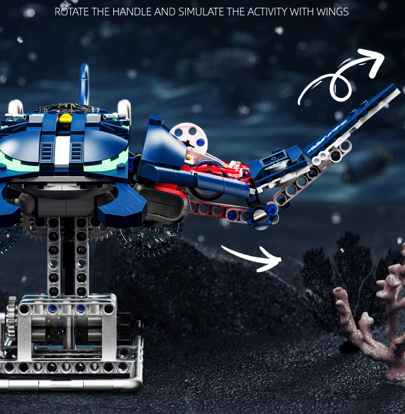 Idea Deep Sea Battle Mecha Baustein Mechanischer Manta-Fisch-Roboter Mech-Modell Bausteine Konstruktionsspielzeug Sammlung mit Licht – Detail 3