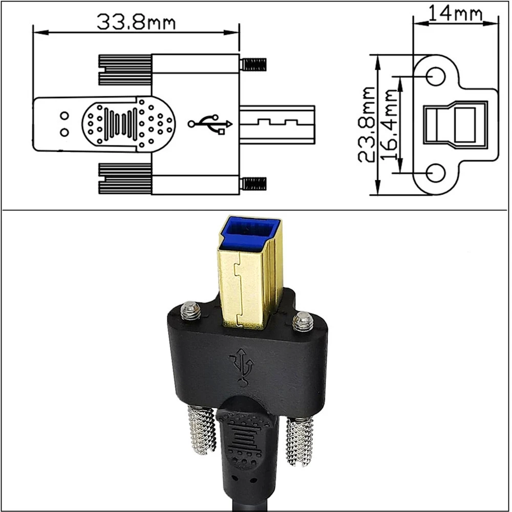 USB 3.0 ประเภท A ชายไป B ชายเครื่องพิมพ์ข้อมูลสาย Dual M3 สกรูล็อคสําหรับ Docking Station, ไดรเวอร์ฮาร์ดไดรเวอร์ภายนอก Scanner