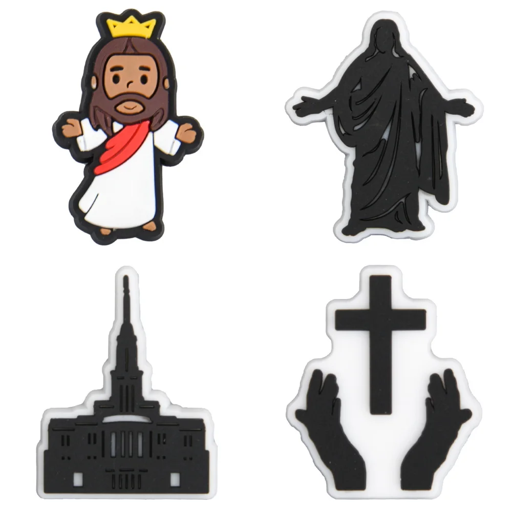 16pcs Q-version God Shoe Decoration Black Heart Cross Shoe Charms Book Jesus Castle Clog Charm Teens Boys Girls Gifts