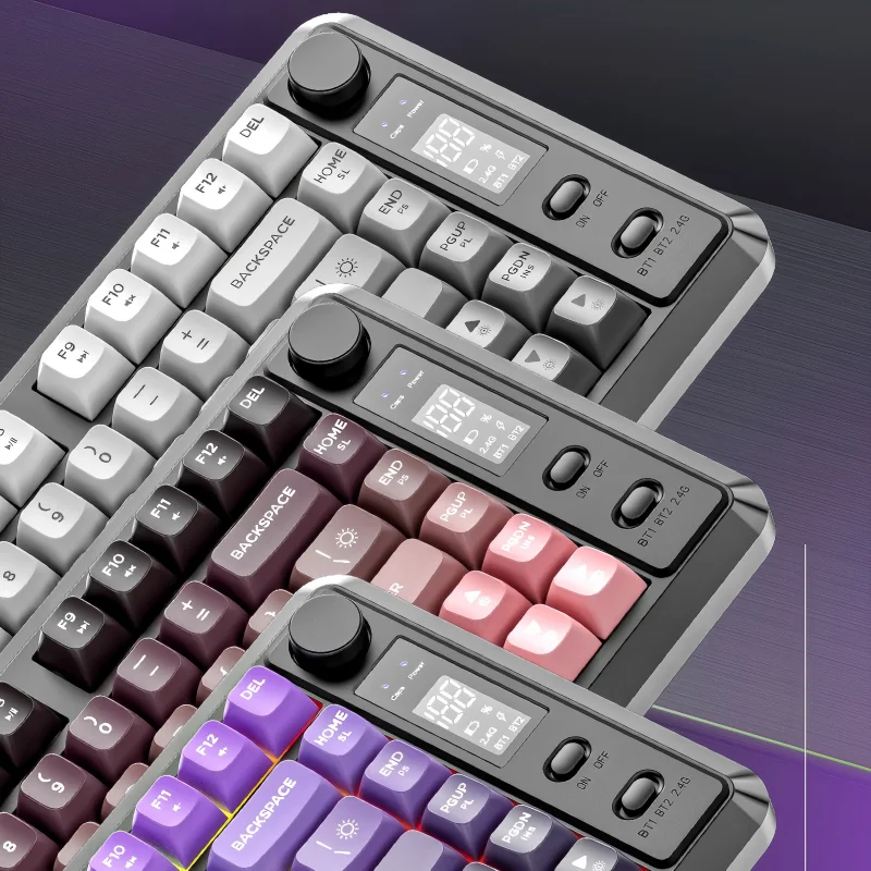 Teclado sem fio com tela de exibição M75, modo duplo Bluetooth, tampa esférica gradiente PBT, teclado para jogos
