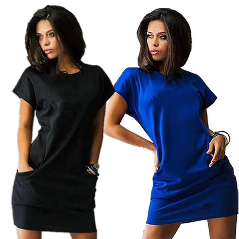 

Women's Fashion Pockets Dresses Solid Color Casual Dress Party Dress Elegant Ladies Loose Cotton Dresses Summer Short Sleeve