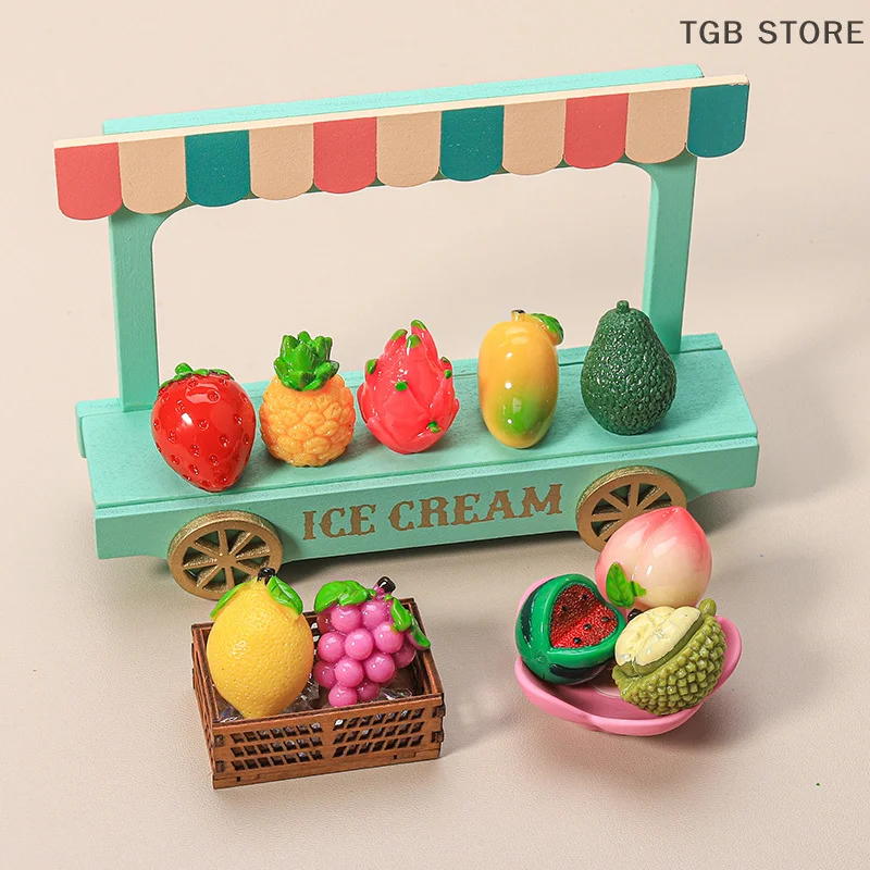 Mini Simulated Fruit Ornament Watermelon Avocado Grape Lemon Peach Micro Landscape Dollhouse Miniature Toy Car Decoration