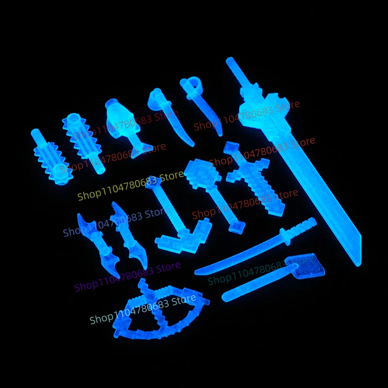 Bloco de construção que brilha no escuro, sabre de luz e arco e flecha, acessórios, mini figura, modelo de montagem, exibição, anime, desenho animado, brinquedo, presente