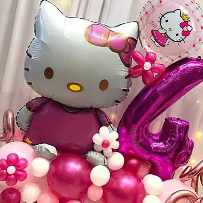 Zestaw 36 sztuk Hello Kitty numer balon z folii aluminiowej z lateksu helowego balonowa dziewczyna dekoracja urodzinowa przybory dla niemowląt