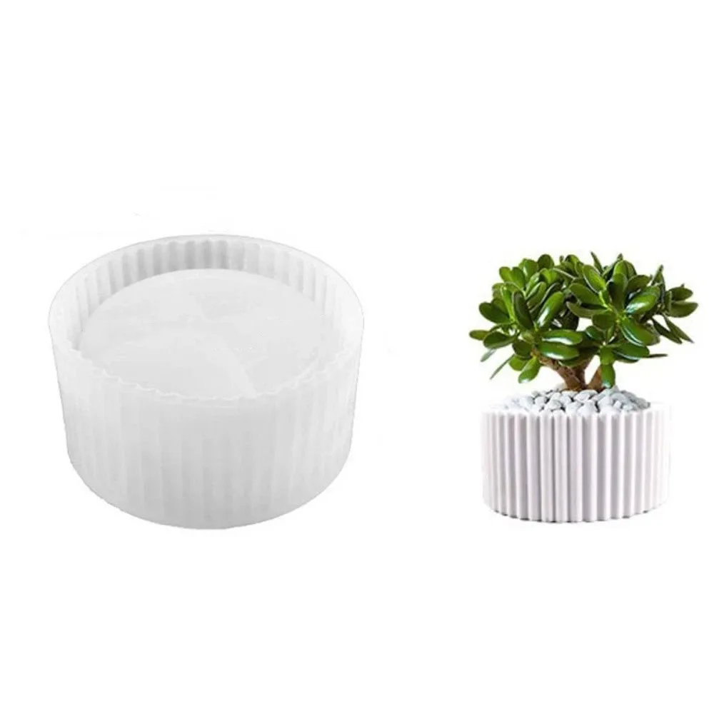 New Round Shape Silicone Mold Striped Pattern Multi-functional Candle Jars Mold DIY Pencil Holders Mold Candle Making