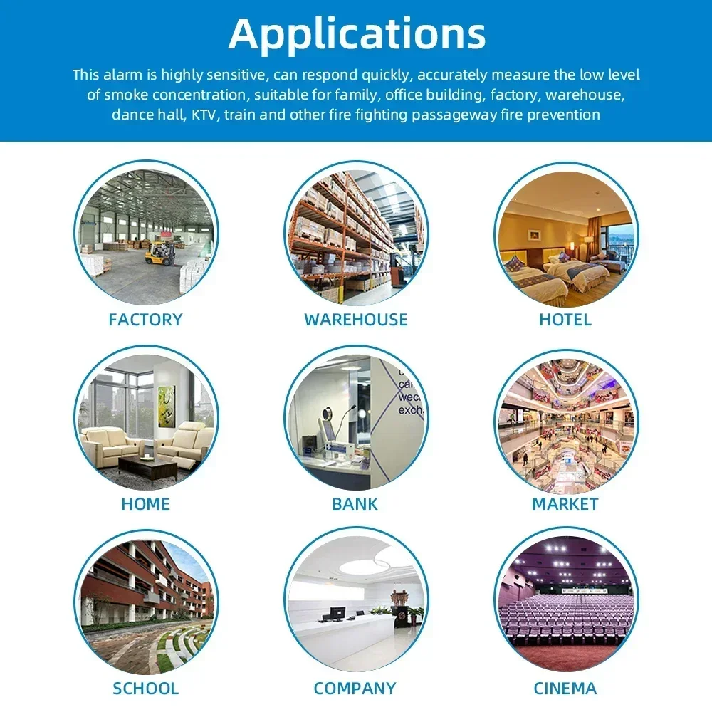 10-Year Lifespan Smoke Detector Alarm, 80dB Audible Alarm, Low Power Consumption  Easy Installation , for Home/Office Safety