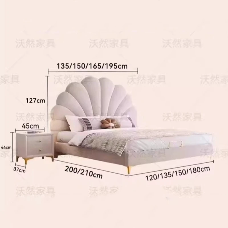 Aesthetic Cute Queen Bed Teenage Girls Cream Deluxe Bed Sleeping Full Size Twin Size Cama De Lujo Para Dormitorio Furnitures
