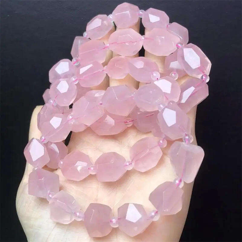 11MM Natural Freeform Rose Quartz Bracelet String Charms Handmade Fortune Energy Mineral Woman Amulet Jewelry Gift 1PCS