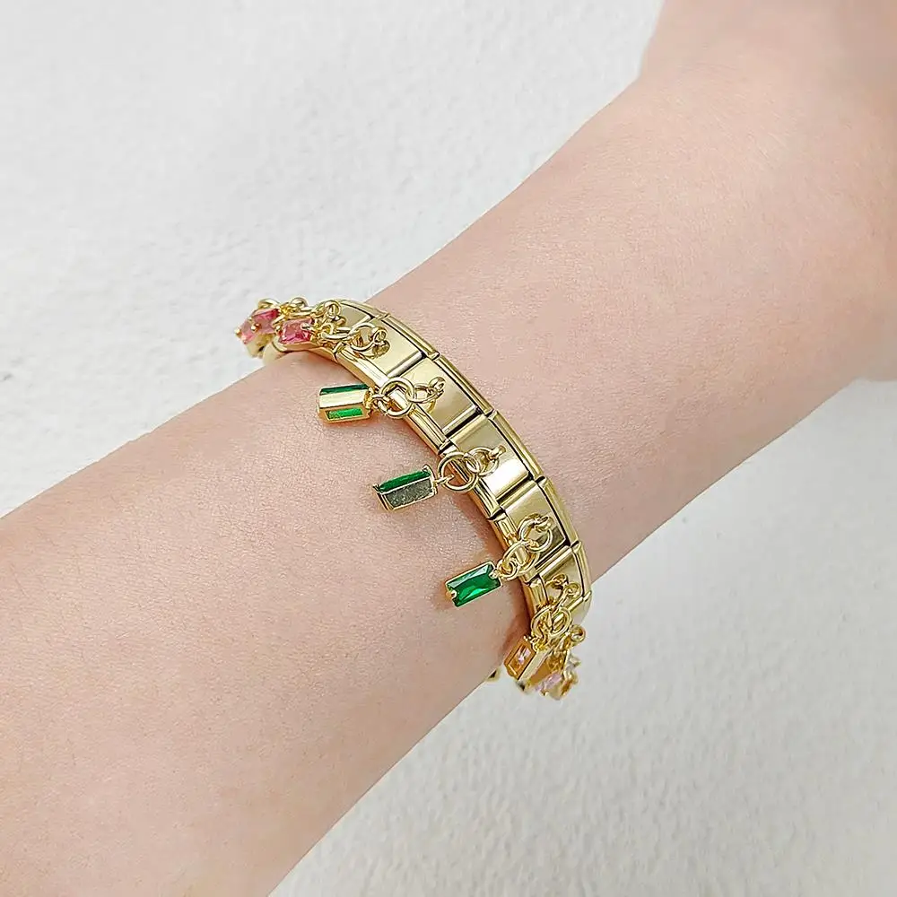 Y2k Einfarbiger Quadratischer Kristallanhänger, Italienischer Charm-Anhänger, passend für 9mm Edelstahlarmbänder, DIY-Schmuckgeschenk – Detail 2