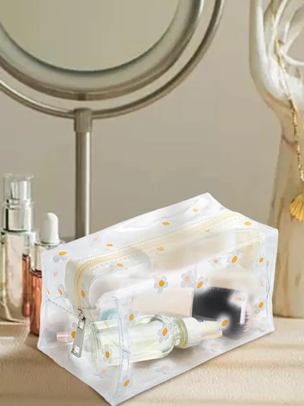 Cute Flower Waterproof PVC Pencil Case, Transparente Pencil Pouch, Clear Makeup Bag, Cosmetic Bag, Grande Capacidade, 1Pc