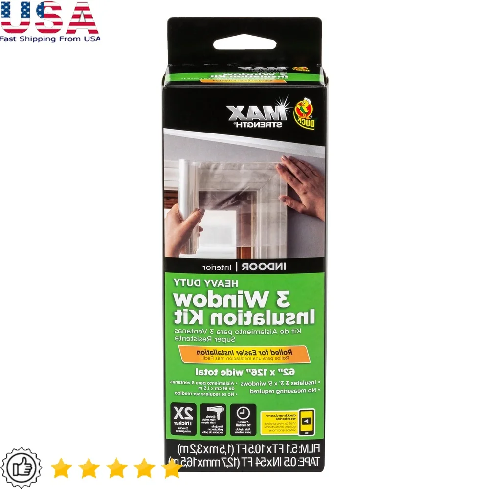 

Max Strength Window Insulation Film Kit Rolled Durable Weatherproof Shrink Film Easy Install Draft Blocking Household 5 Windows