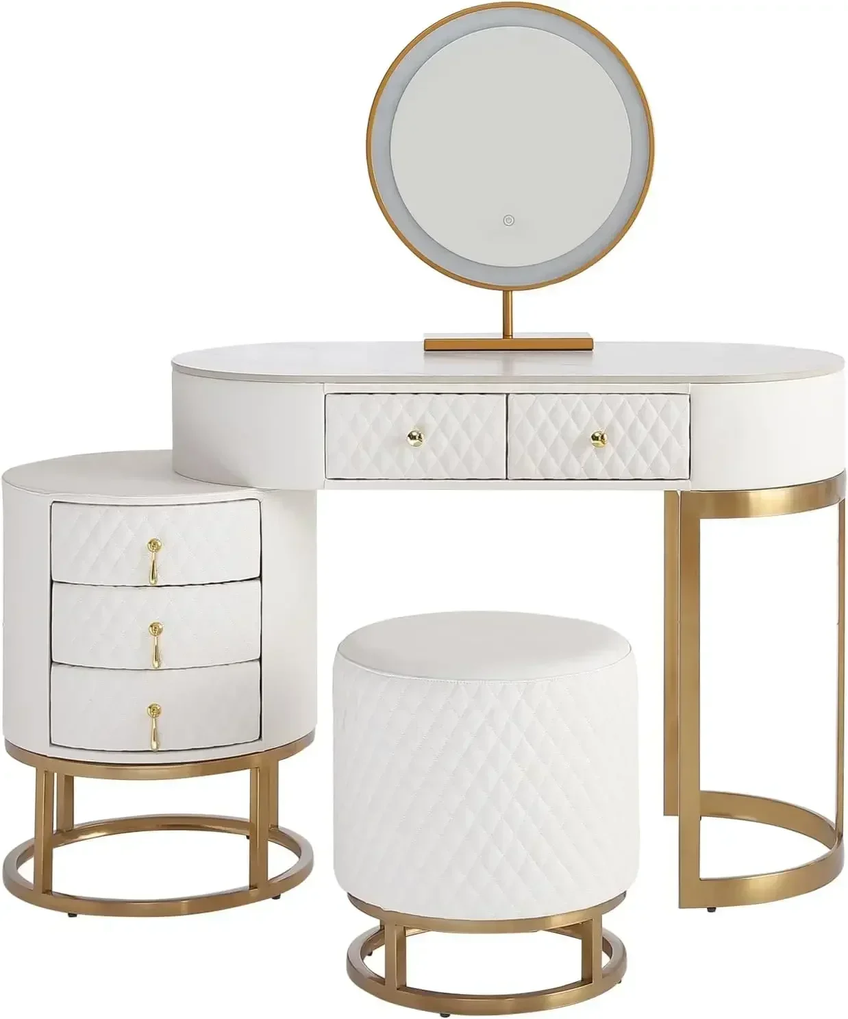 BestsellerBestsellerFaux Leather Makeup Vanity Desk Set with LED Lighted Mirror Luxury Dressing Makeup Table with Storage Drawer
