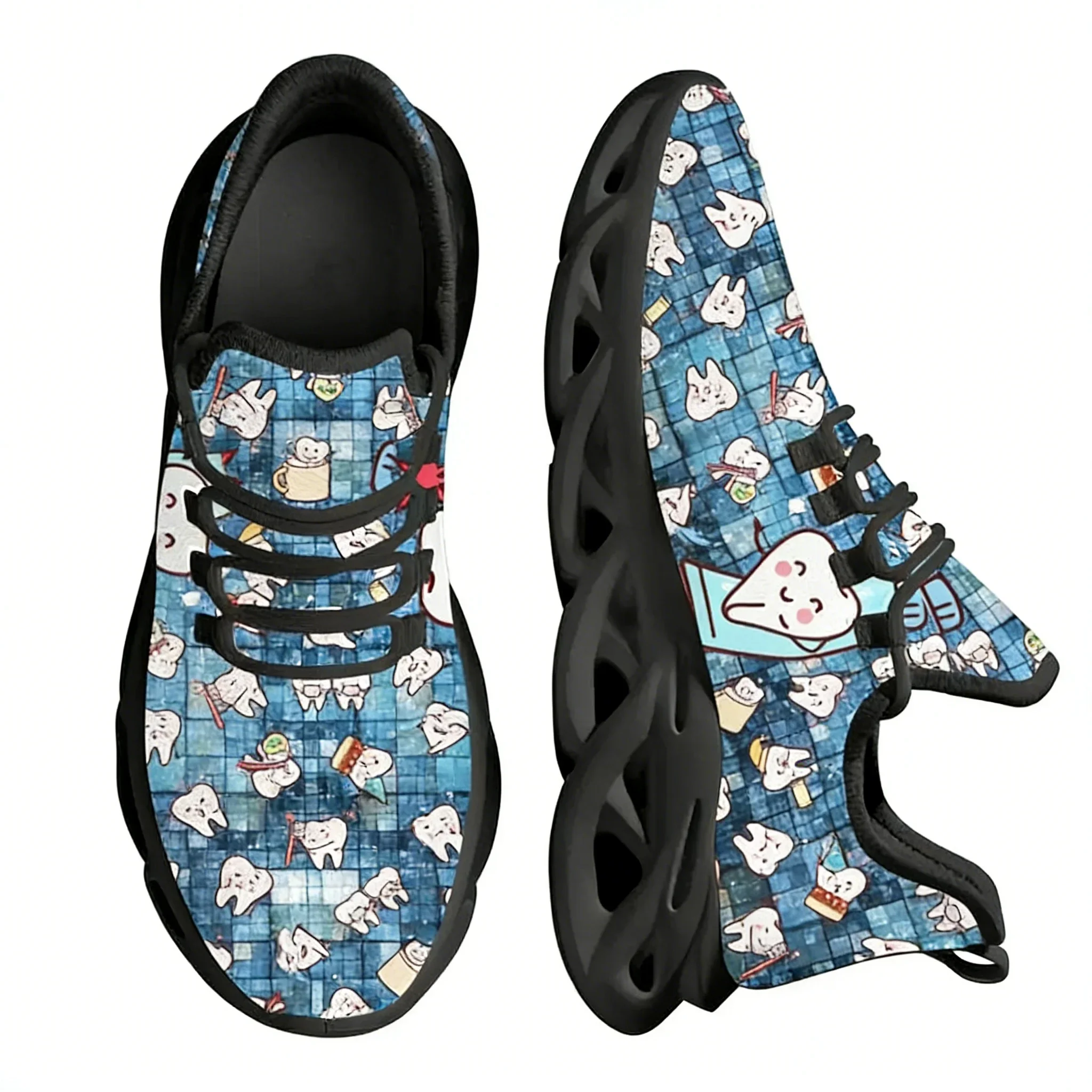 New Trend Women Flats Cartoon Dentist Tooth Pattern Casual Shoes Breathable Mesh Female Sneakers Zapatos Mujer 2022
