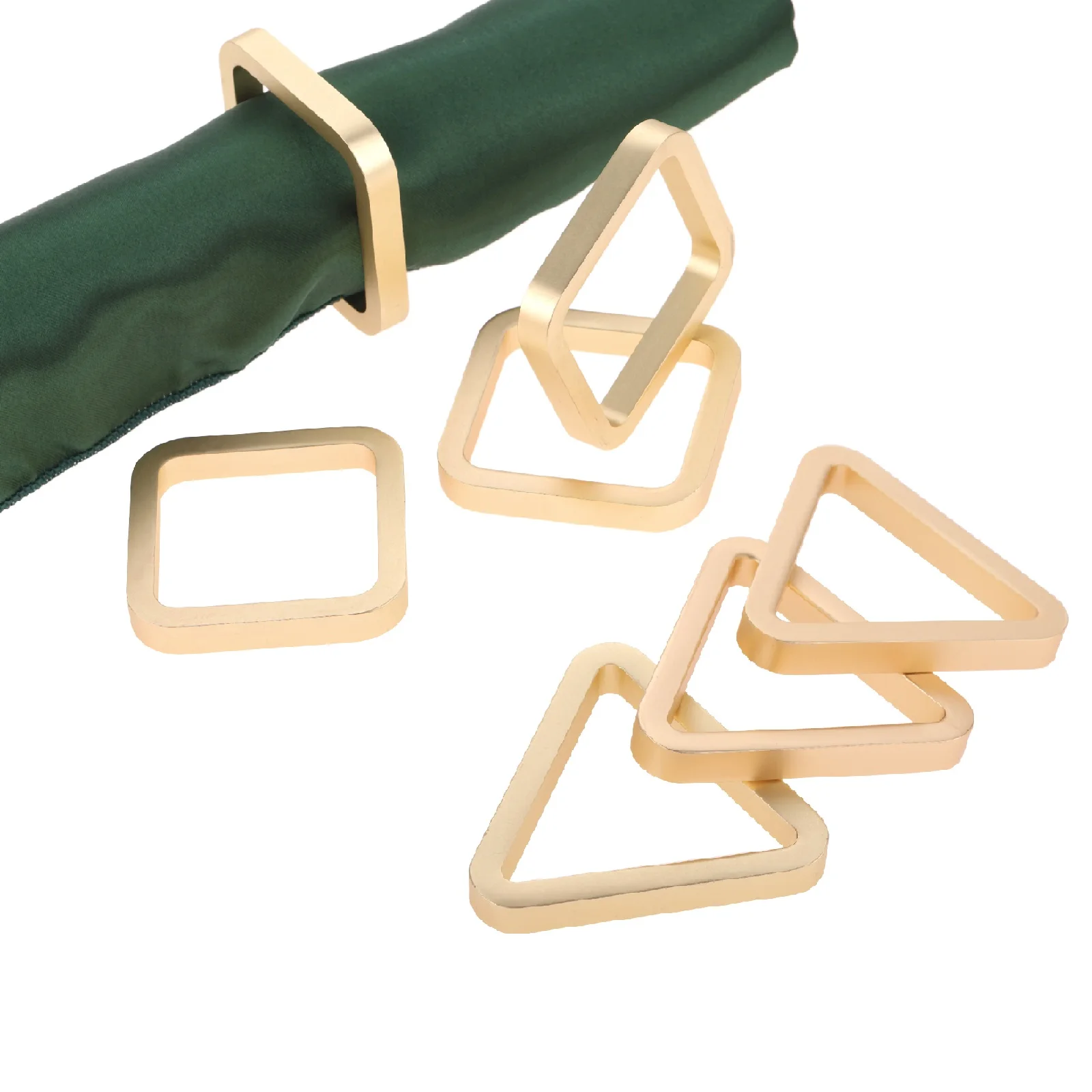 

6pcs Matte Gold Napkin Ring Table Cloth Buckle Holder Triangle/Square Minimalist Party Wedding Holiday Banquet Dinner Decoration