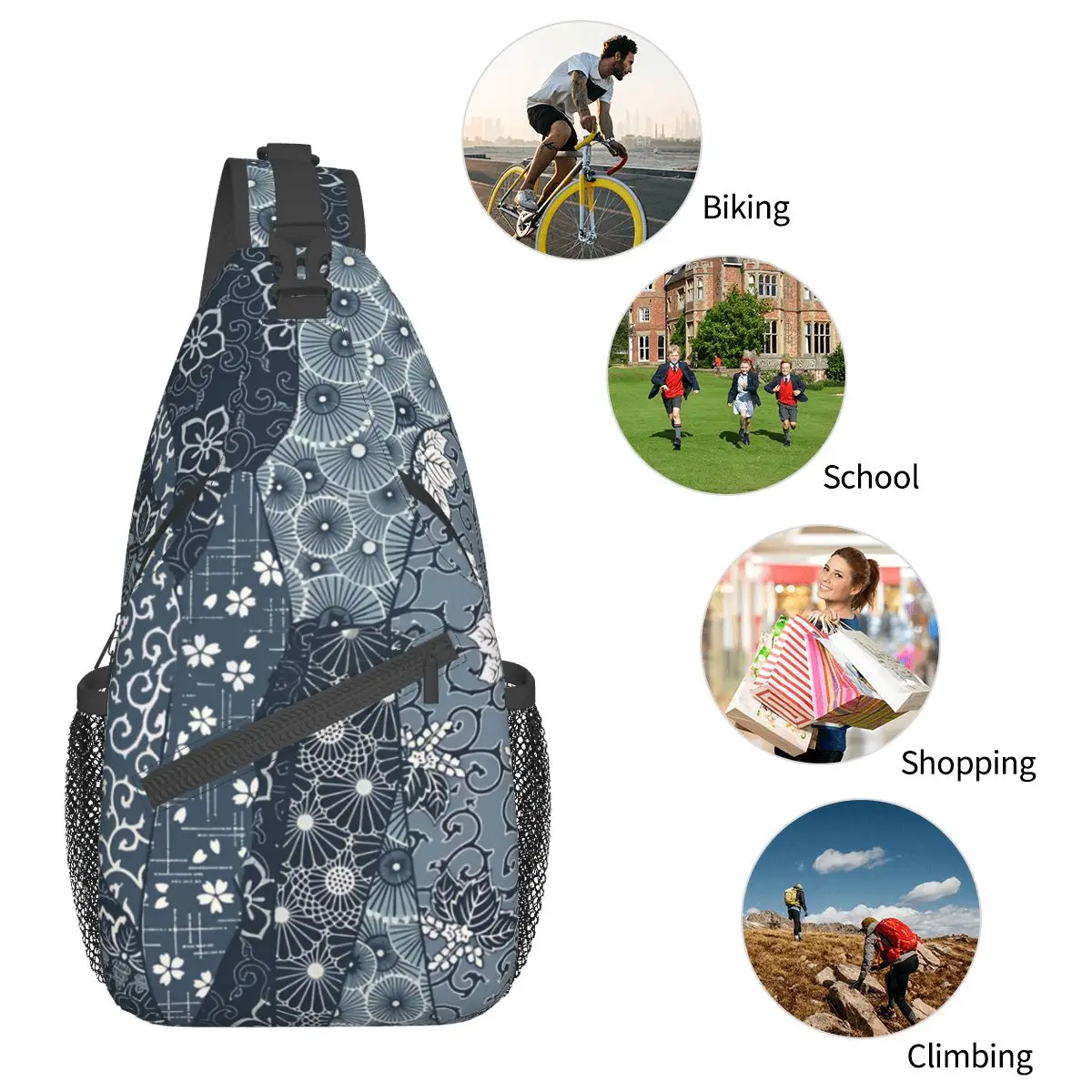 Japanese Style Crossbody Bag Sports Traditional Japanese Fabric Patchwork Chest Bag Unisex Women Man Shoulder Backpacks Travel