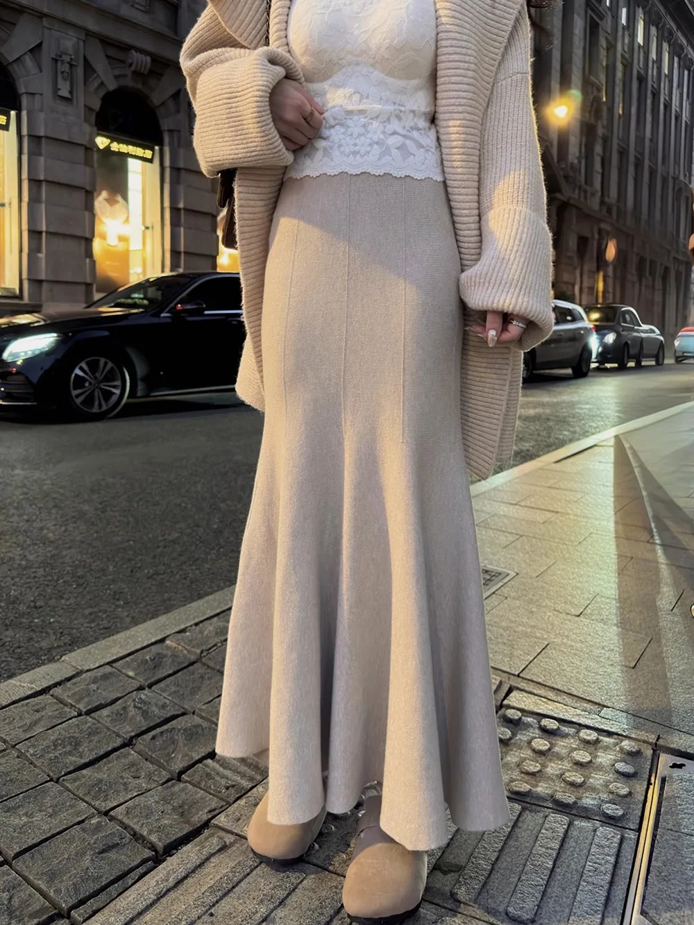 

Утепленная вязаная юбка-рыбка с высокой талией, повседневная, А-силуэт, в корейском стиле, для колледжа, средней длины, для женщин