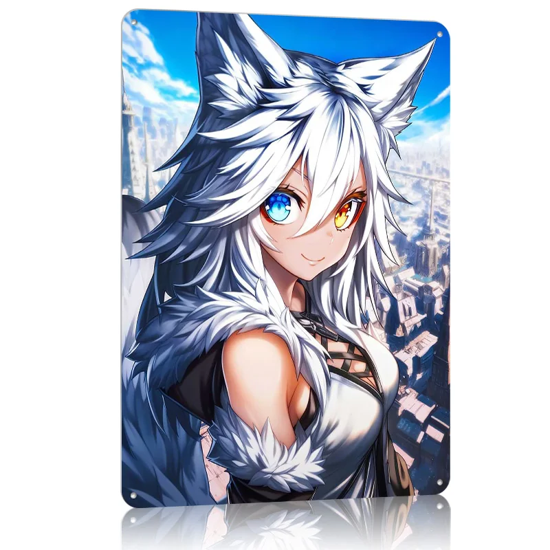 القطب الشمالي Foxgirl في المدينة الألعاب ملصق معدني ديكور المنزل المرآب علامات معدنية مخصصة من الألومنيوم لديكور جدار الفن