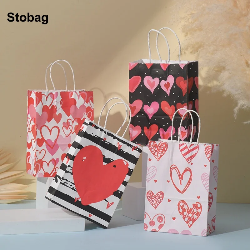 

StoBag 24pcs Kraft paper Gift Tote Bags Valentine's Day Love Decoration Packaging for Candy Snack Storage Pouch Party Favors