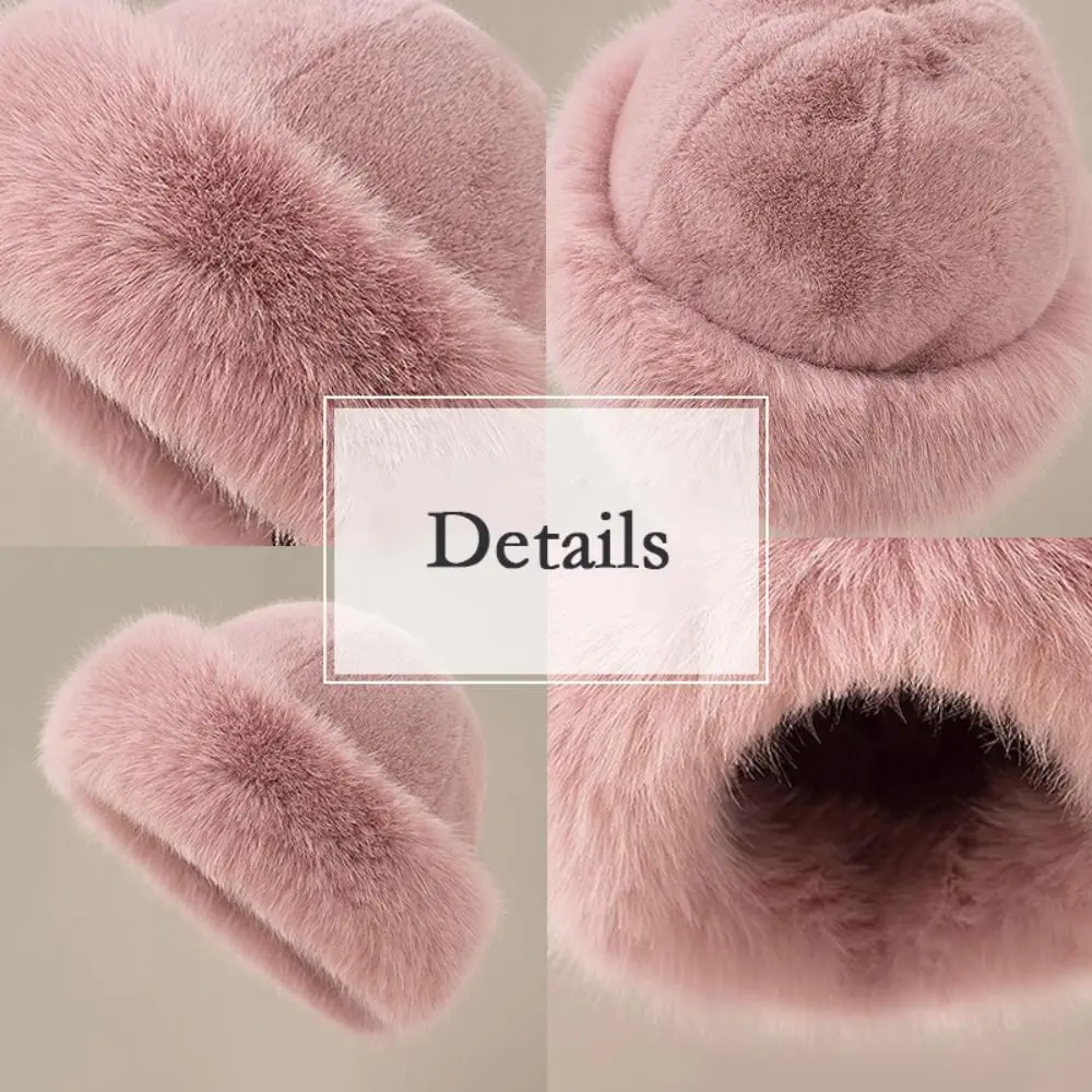 Cold Proof Soft Plush Bucket Hat Faux Fur Thicken Fluffy Fur Bucket Hat Winter Warm Windproof Winter Hat Snowy Day image 5