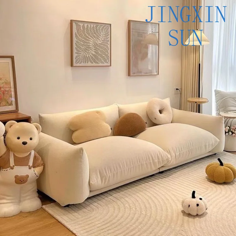 Lazy fabric sofa super soft three people four people straight row lamb flannel