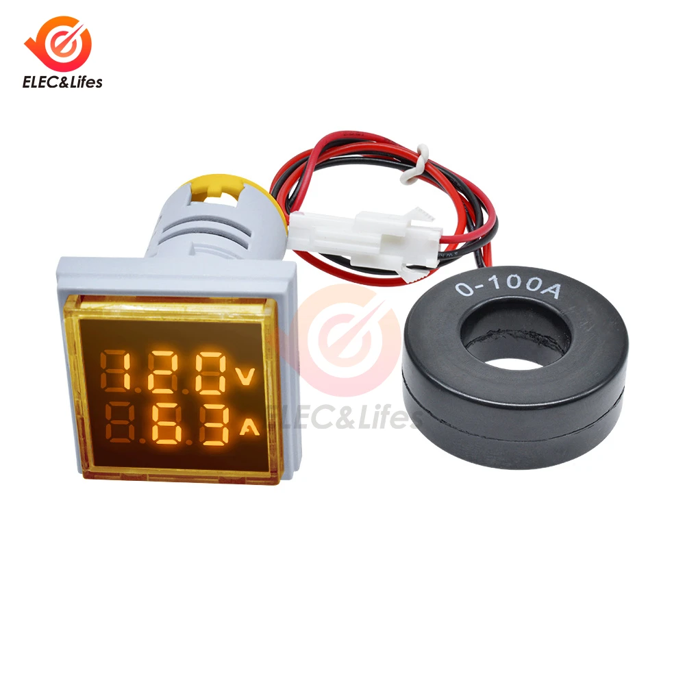 AC 60-500V 0-100A Square LED Digital Voltmeter Ammeter 110V 220V Voltage Current Meter Voltammeter Car Volt Amp Tester Detector