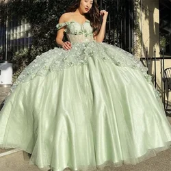 Elegante Off-The-Shoulder Prinses Baljurk Romantische Quinceanera Jurk Klassieke 3d Bloem Applique Met Cape Sweet 16 Jurk