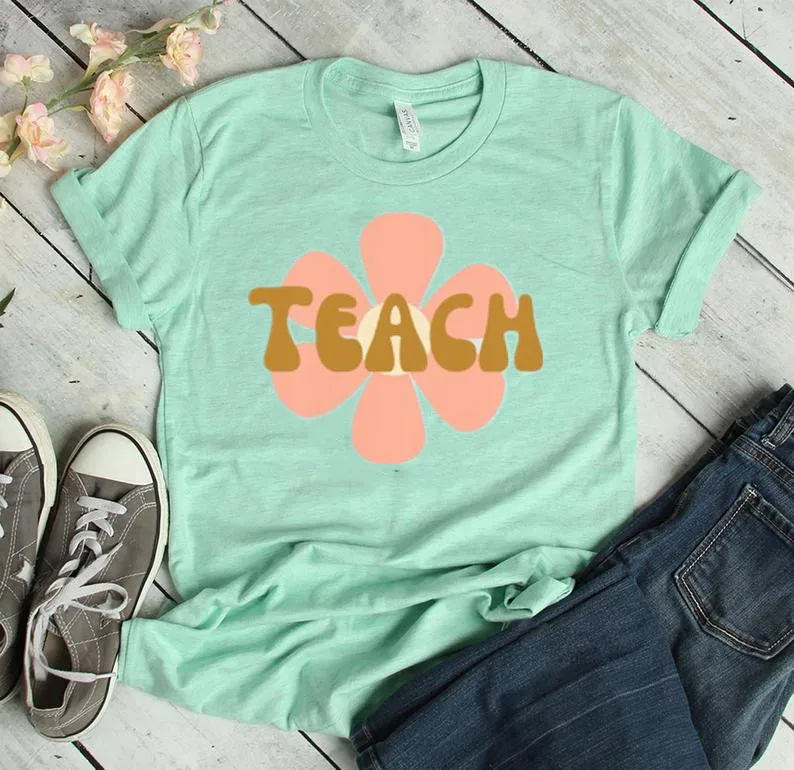 Teacher Flower Shirt Cute Gift for Fashion Cotton O Neck T-shirt Casual Shirt Short Sleeve Top Tees Unisex Streetwear y2k goth