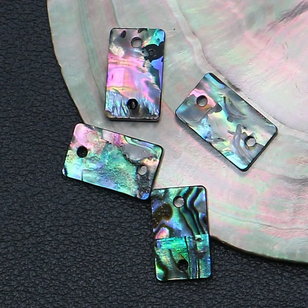 

Natural Seawater Shell Abalone Shell Pendant Rectangular Pendant with Double-hole Connector DIY Bracelet Jewelry Accessory