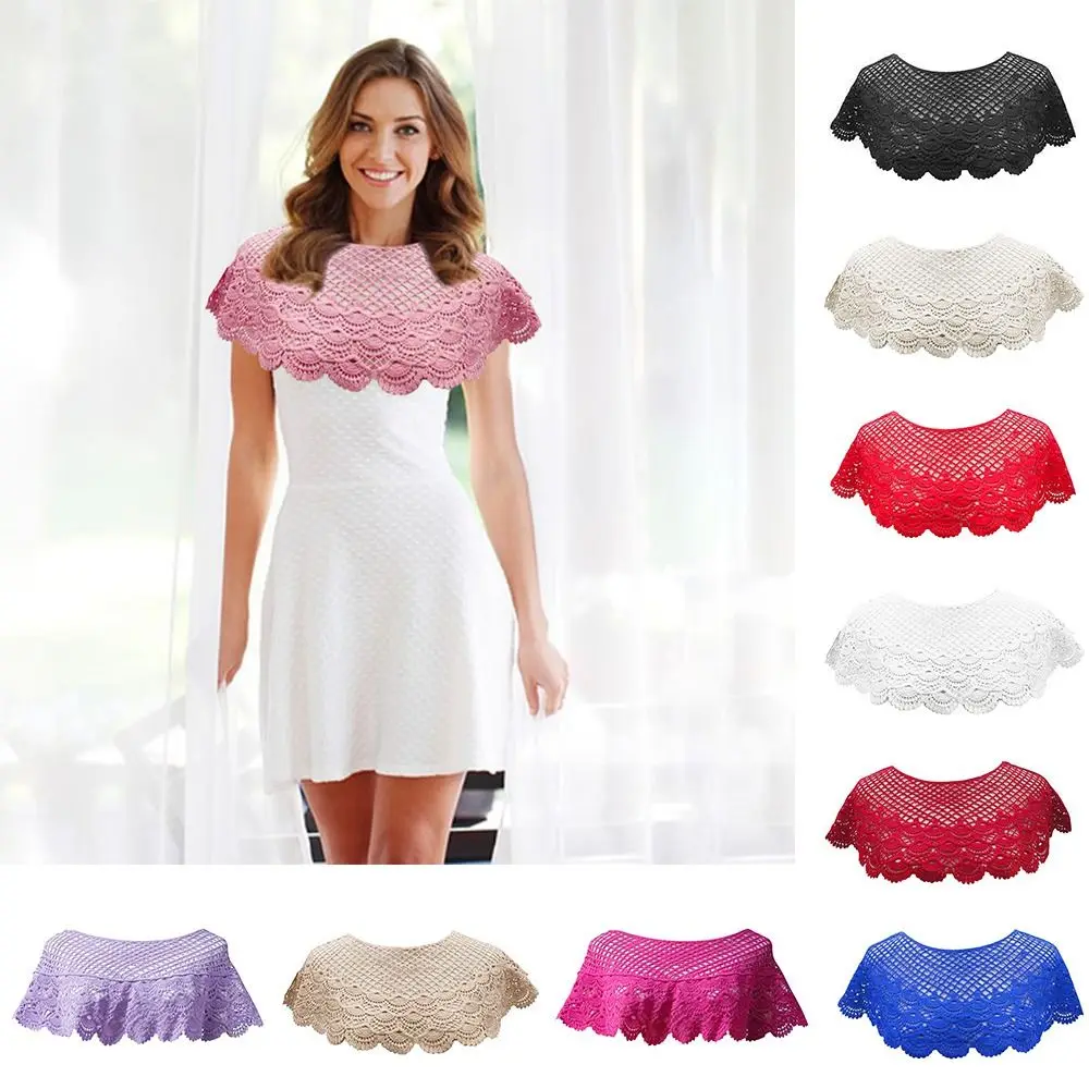 Female Women Lace Hollow Embroidered Short Shawl Sunscreen Shawl False Collar Beach Shawl Sunscreen Shawl Wrap Bandana