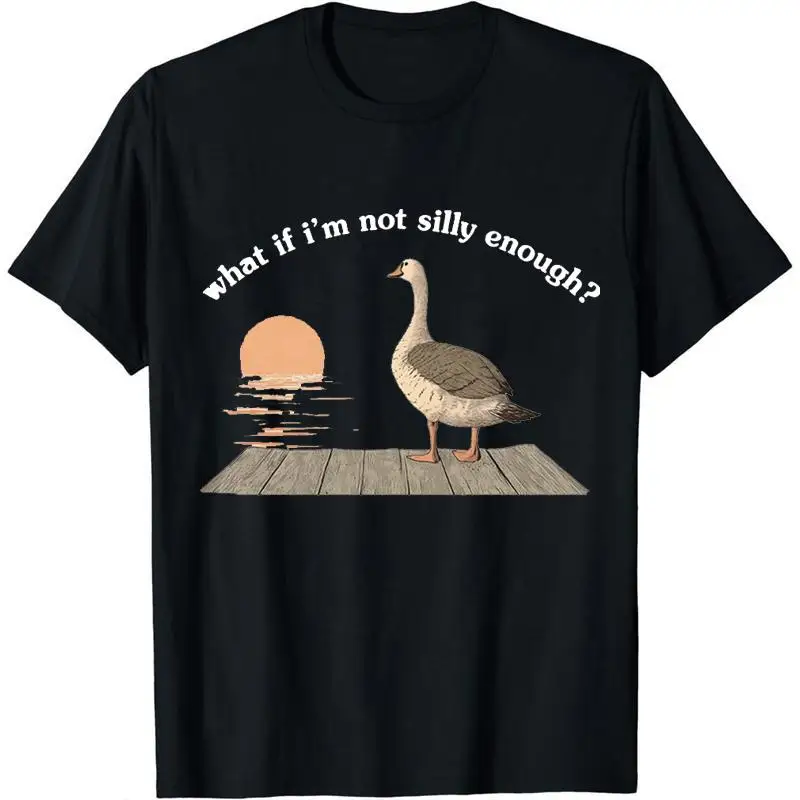 

What If I'm Not Silly Enough T-shirt, Vintage Goose Sunset Graphic Tee, Funny Duck Pun Top, Retro Gag Gifts for Men Women