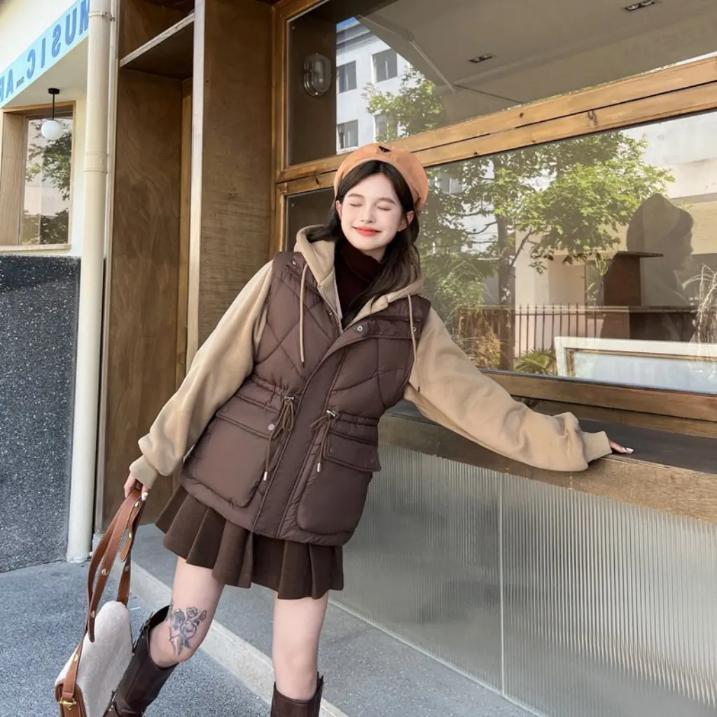 

Женская толстовка с капюшоном в корейском стиле и зажимом для лошади, куртка на хлопковой подкладке, поясное пальто, зимняя мода в западном стиле