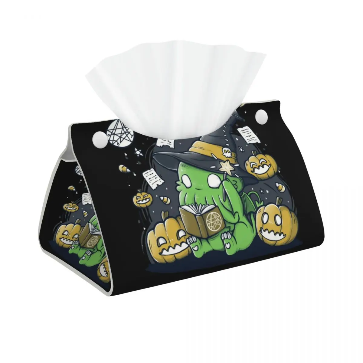 Custom Funny Cthulhu Halloween Tissue Box Cover PU Leather Rectangular Lovecraft Monster Facial Tissues Holder for Office