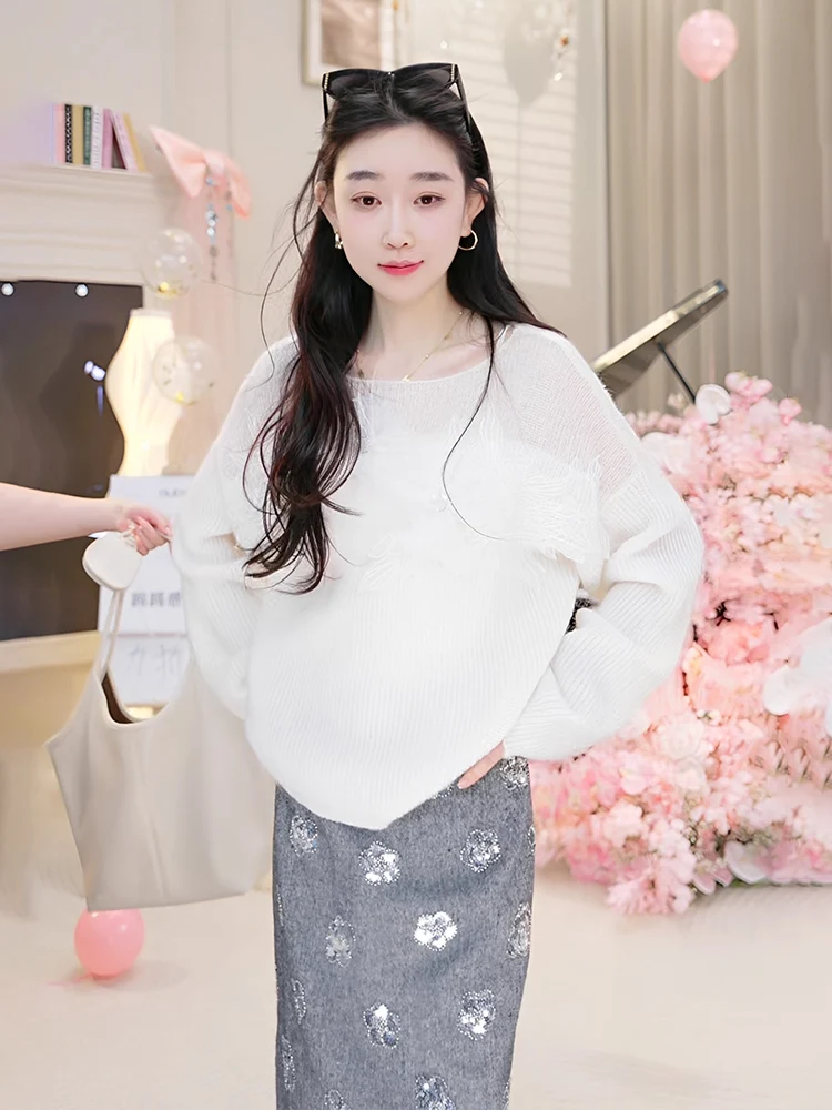 

OUDOCKEE Тонкий вязаный свитер для женщин, для ношения как нижний или верхний слой, весенняя новинка, элегантный топ, милый стиль, стандартный крой, вязаный, длинный...