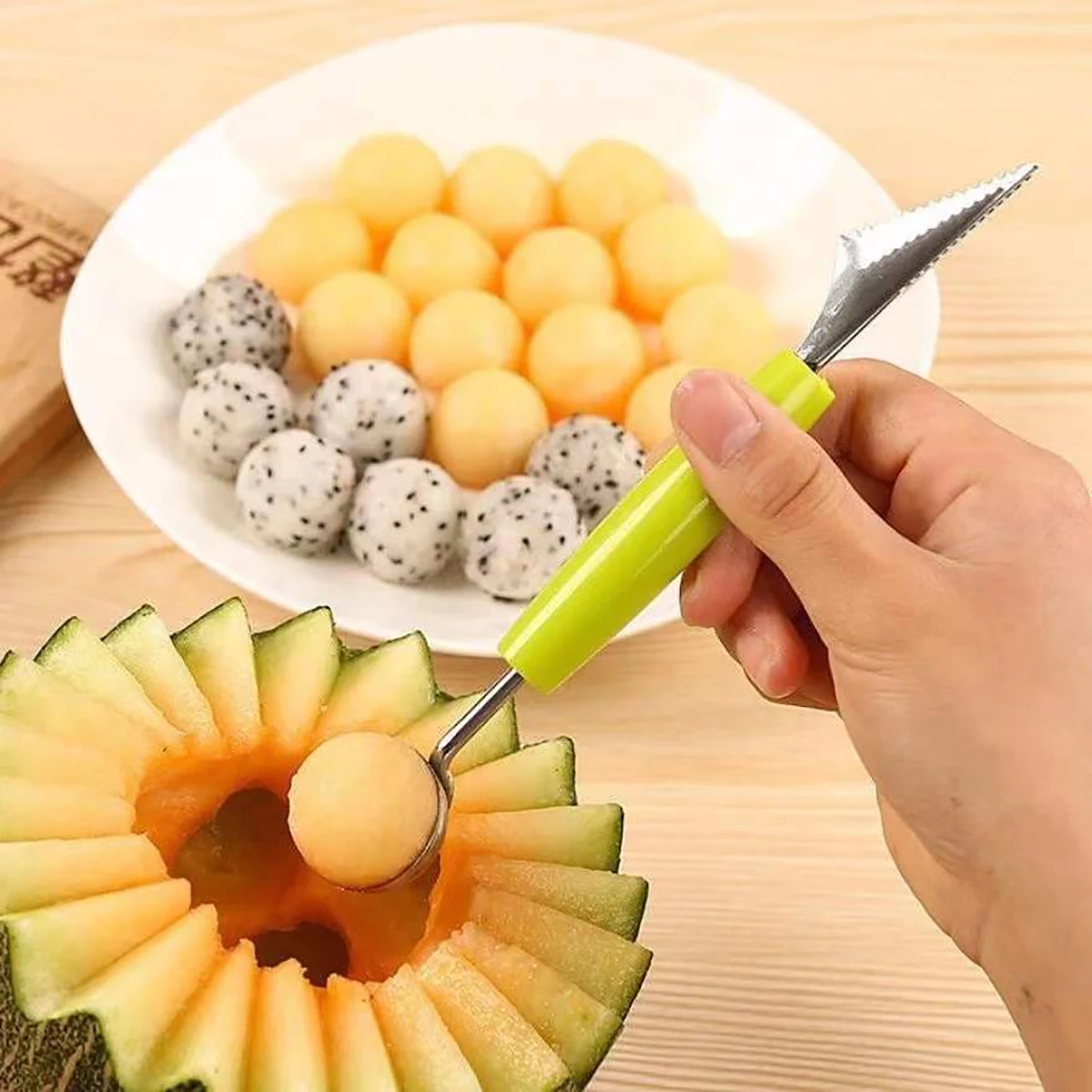 DIY Melon Scoops Ballers Multi Function Fruit Carving Knife Watermelon Baller Scoop Fruit Useful Things For Kitchen Accessories