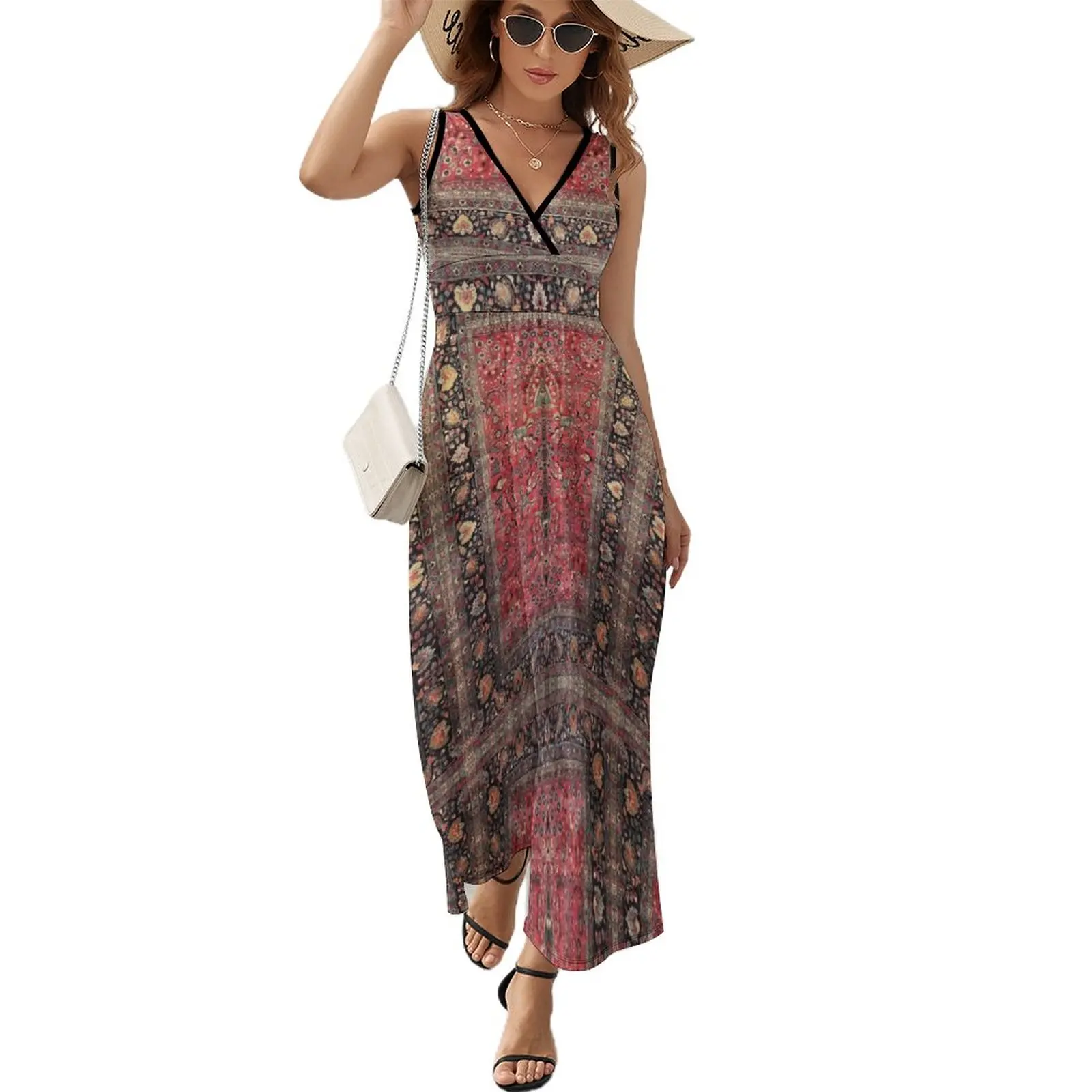 Antique Persian Red Rug Sleeveless Dress Female clothing summer dress sexy dress Dress for girls