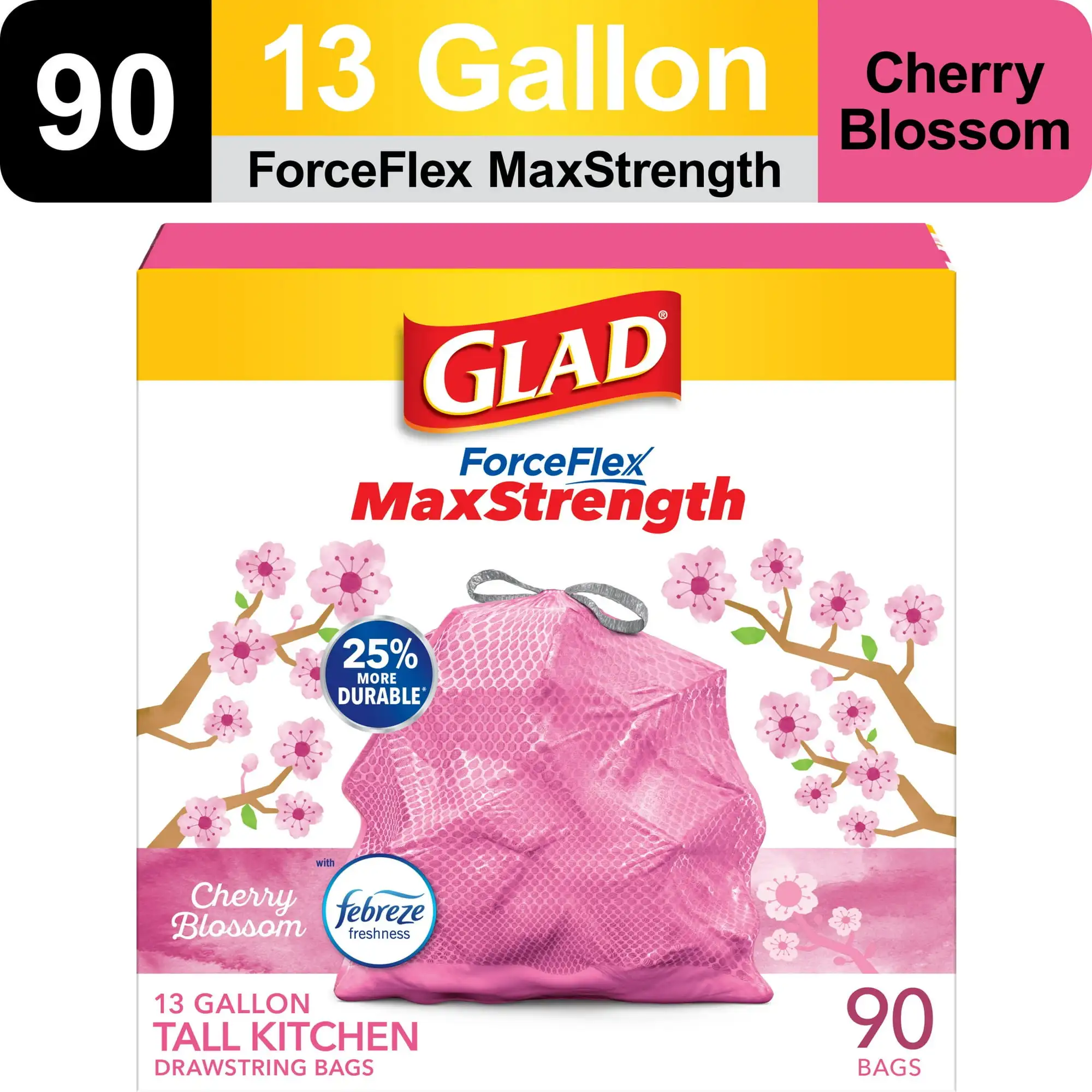 

Glad ForceFlex 13Gal Cocina ×90U | Alto+MaxStrength Фрагансия Цветочный | Не ромпе, нет Фуги