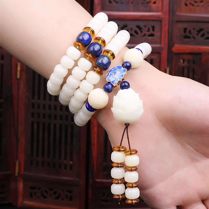 

Original White Jade Bodhi Bracelet108Buddha Beads Bodhi Root Original Seed Crafts Handheld Prayer Beads Bracelet Long Sweater Ch