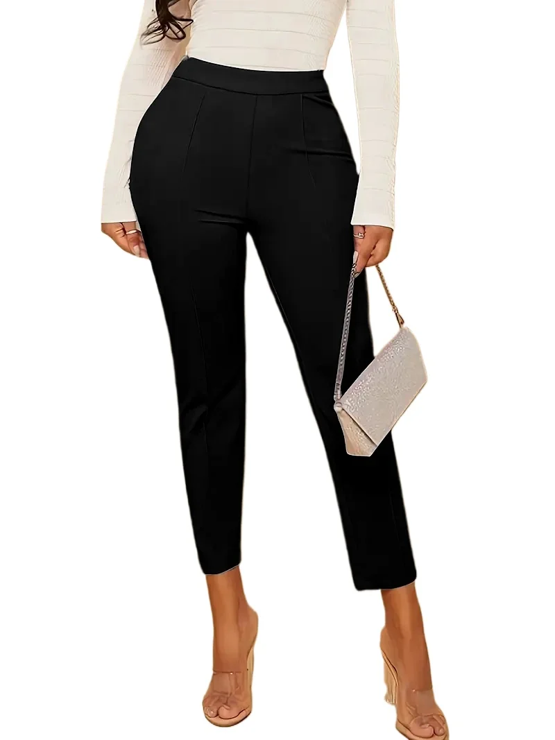 New Black High Waist Pencil Pants for Women Casual Slim Fit Fashionable Trousers Full Length Office Work Chic Bottoms