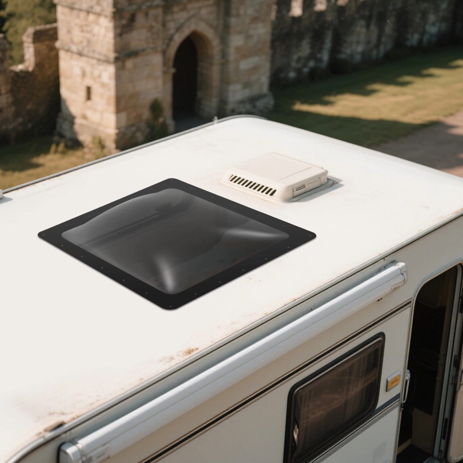 RV كوة القبة الخارجية استبدال جزء مادة الكمبيوتر مقاومة للأشعة فوق البنفسجية 26*26 بوصة أسود عالمي مناسب لسقف تخييم متنقل