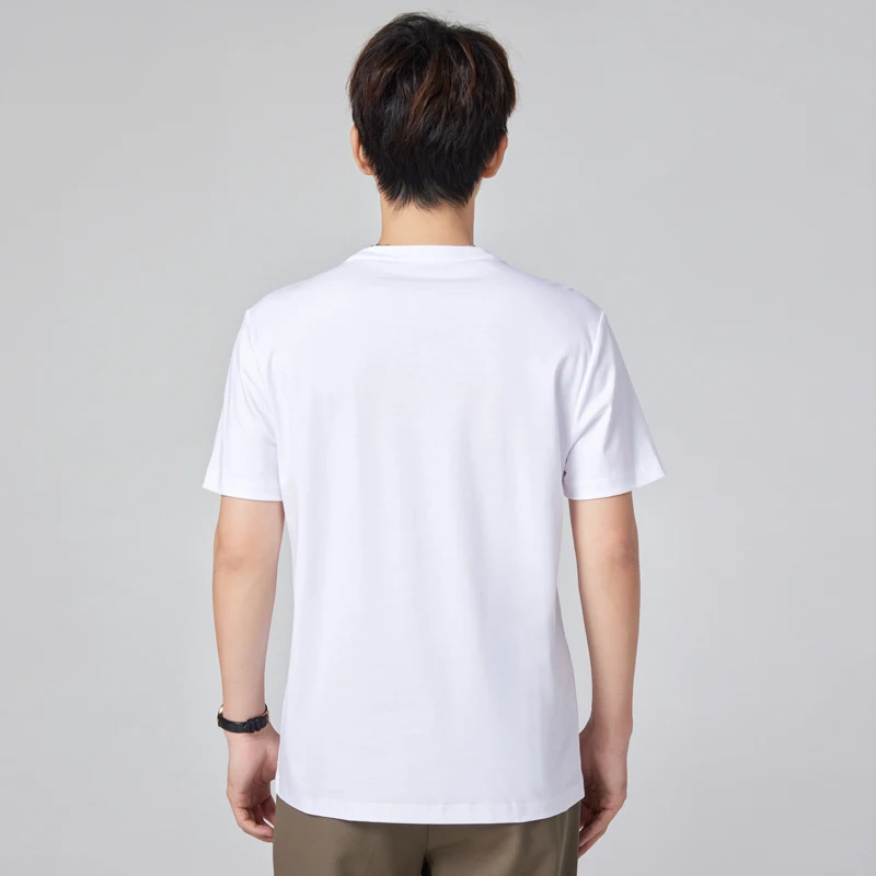 100% Cotton Short Sleeved Men's Round Neck Summer New Liquid Nitrogen Mercerized Cotton Tees Casual Cool Breathable Thin T-Shirt