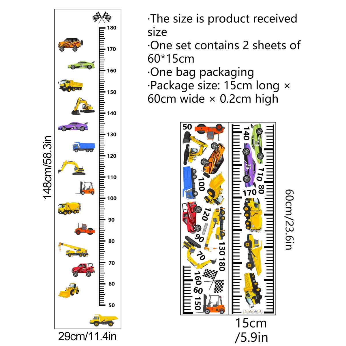 Transport Truck Cars Growth Chart for Kids Wall Stickers Children Ruler Nursery Room Decor Measure Height Wall Chart Wall Art