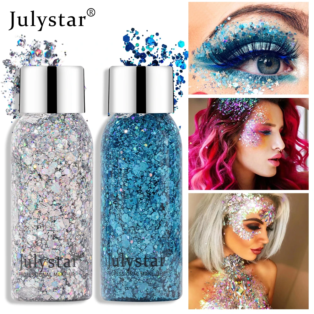 Julystar glitter eye shadow liquid face body sequin gel liquid eye shadow stage makeup 10 colors